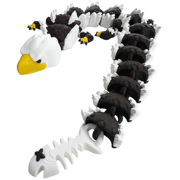 18" 3D Printed American Eagle Dragon – Patriotic Articulated Flexi Dragon with Bald Eagle Wings & Tail – USA Collectible