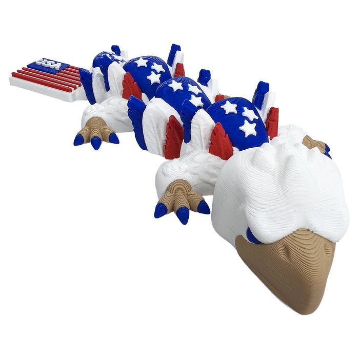 8" 3D Printed American Eagle Dragon – Patriotic Articulated Flexi Dragon with USA Flag Tail – Pocket Size Collectible