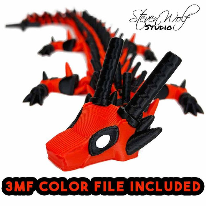 18" 3D Printed Mercenary Dragon – Articulated Red & Black Assassin Dragon – Fantasy Collectible Fidget Figure