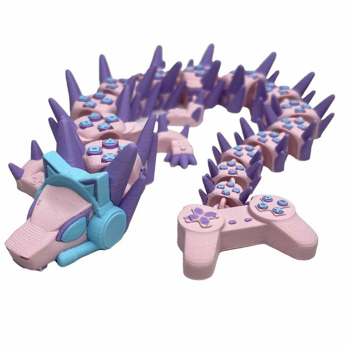 18" 3D Printed Gamer Girl Dragon – Articulated Gaming Dragon with Controller Tail – Cute Fantasy Collectible Figure
