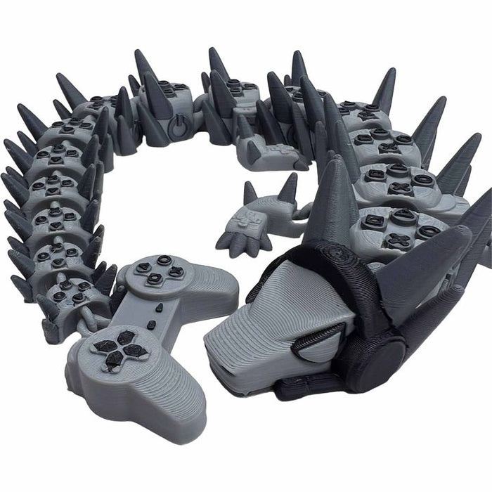 18" 3D Printed Gamer Dragon – Articulated Gaming Dragon with Controller Tail – Fantasy Collectible Desk Companion