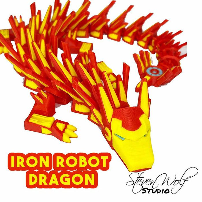 18" 3D Printed Iron Robot Dragon – Articulated Mech Dragon – Futuristic Cyber Dragon Collectible & Fidget Figure
