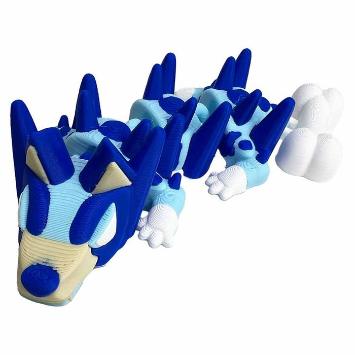 8" 3D Printed Blue Dog Dragon – Articulated Puppy Dragon – Cute Fantasy Collectible Fidget Figure