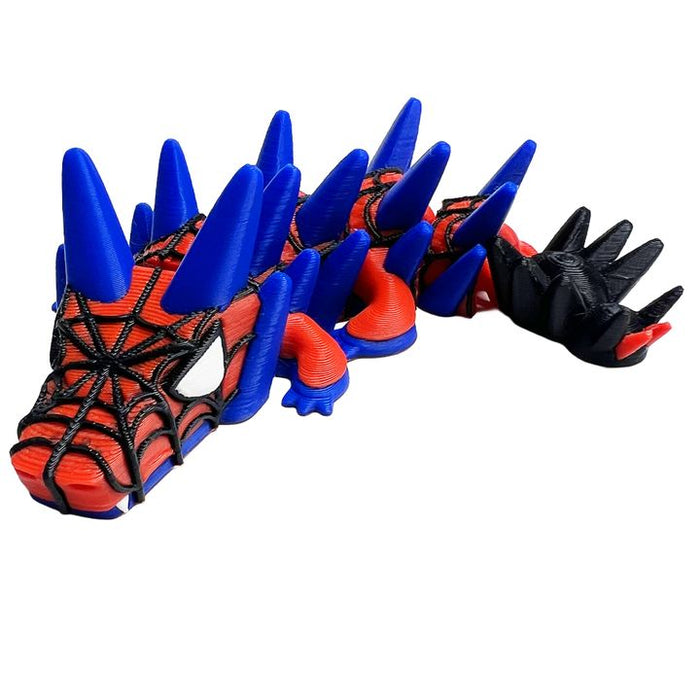 8" 3D Printed Spider Dragon – Articulated Web Dragon – Fantasy Collectible Fidget Figure in Red, Blue & Black