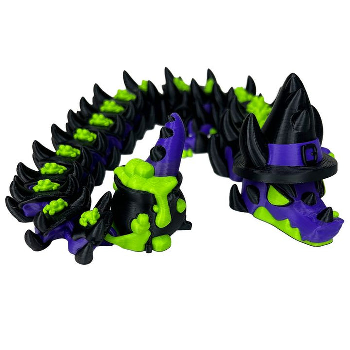 18" 3D Printed Witch Dragon – Articulated Halloween Dragon with Potion Cauldron – Spooky Fantasy Collectible Figure