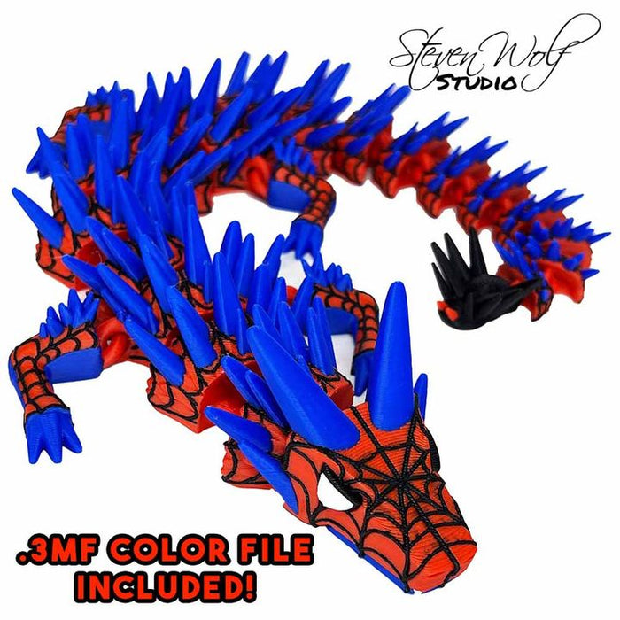 18" 3D Printed Web Dragon – Articulated Spider-Inspired Dragon – Red & Blue Fantasy Collectible Fidget Figure