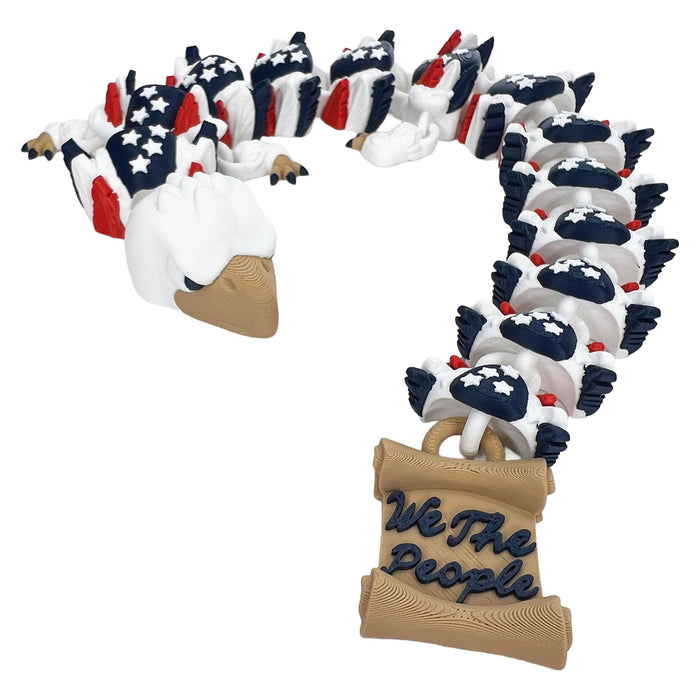 16" 3D Printed "We The People" American Eagle Dragon – Patriotic Articulated Flexi Dragon with Constitution Scroll Tail
