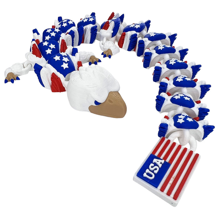 16" 3D Printed American Eagle Dragon – Patriotic Articulated Flexi Dragon with USA Flag Tail – Independence Day Collectible