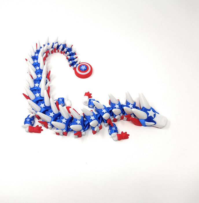 20" American Dragon – Articulated 3D Printed Patriotic Dragon | Red White & Blue Flexi Dragon Collectible Decor