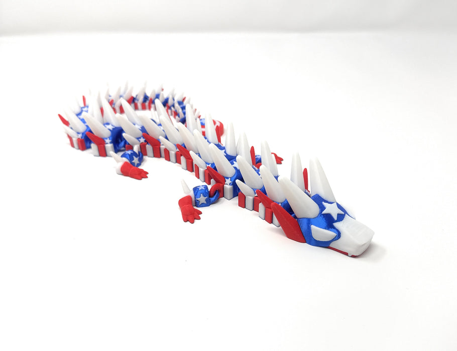 20" American Dragon – Articulated 3D Printed Patriotic Dragon | Red White & Blue Flexi Dragon Collectible Decor