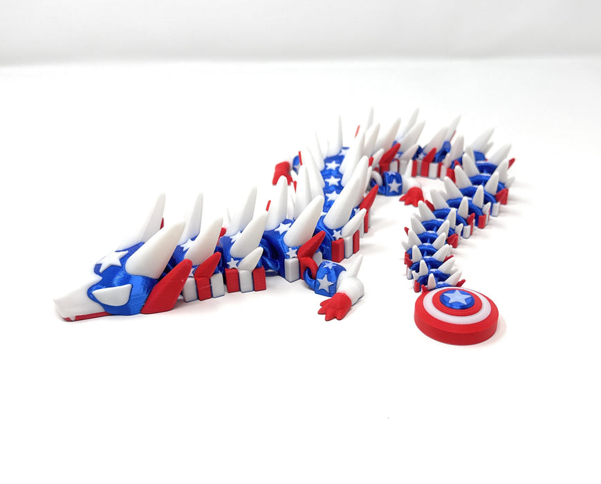 20" American Dragon – Articulated 3D Printed Patriotic Dragon | Red White & Blue Flexi Dragon Collectible Decor