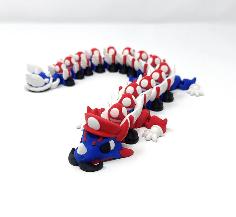 16" 3D Printed Plumber Dragon – Articulated Mushroom Plumber Dragon – Fantasy Collectible Fidget Figure