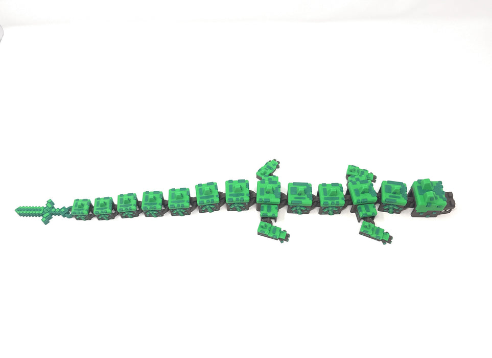 20" 3D Printed Earth Dragon – Articulated Block-Style Dragon with Sword Tail – Fantasy Collectible Fidget Figure