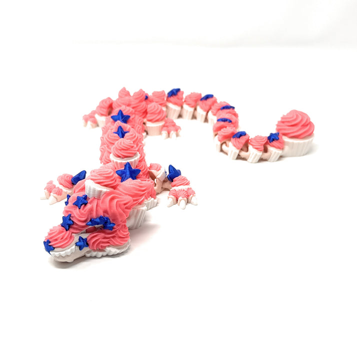 18" Cupcake Dragon – 3D Printed Articulated Fantasy Dragon Collectible with Pink Frosting & Star Accents