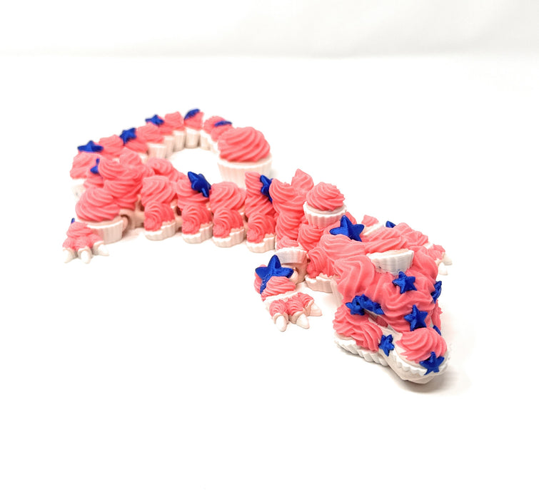 18" Cupcake Dragon – 3D Printed Articulated Fantasy Dragon Collectible with Pink Frosting & Star Accents