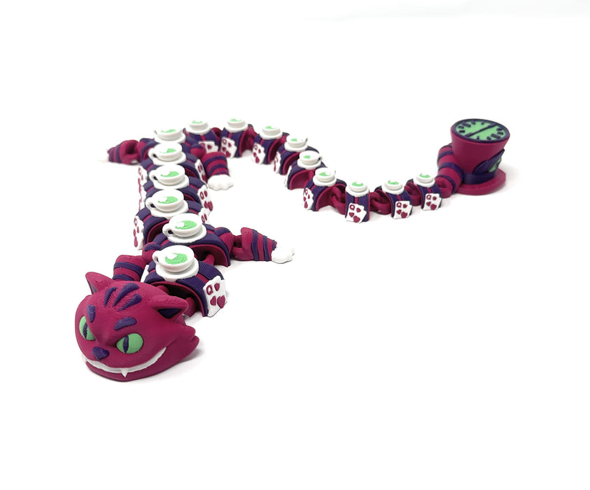 18" Cheshire Dragon – 3D Printed Articulated Fantasy Cat Dragon Collectible with Tea Party Details