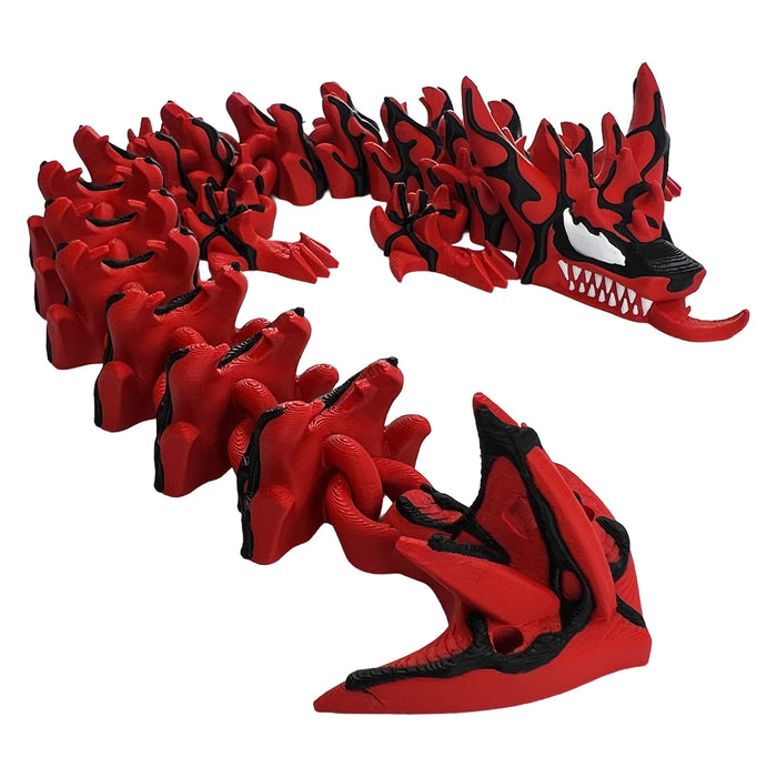 18" 3D Printed Red Symbiote Dragon – Articulated Flexi Dragon – Dark Fantasy Collectible Fidget Dragon Figure