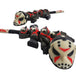 Two black, red, and cream 3D-printed Jason Dragons showing their hockey-mask faces and segmented bodies against a white background.