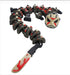 Full view of a black and red 3D-printed Jason Dragon with a cream hockey-mask face and a machete-shaped tail on a white background.